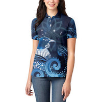 New Zealand Matariki Women Polo Shirt Maori Tui Bird Blue Galaxy