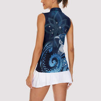 New Zealand Matariki Women Sleeveless Polo Shirt Maori Tui Bird Blue Galaxy