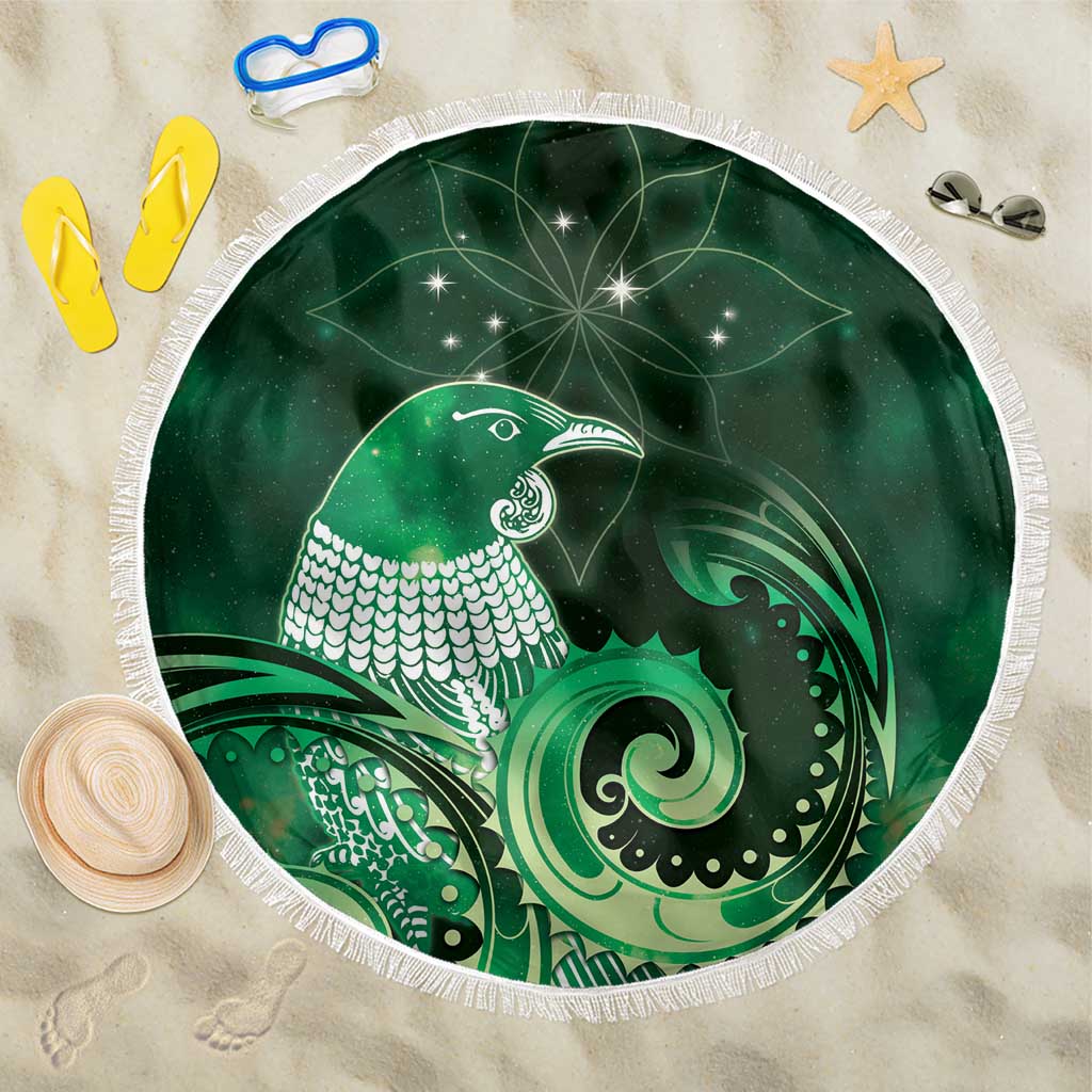 New Zealand Matariki Beach Blanket Maori Tui Bird Green Galaxy