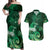 New Zealand Matariki Couples Matching Off Shoulder Maxi Dress and Hawaiian Shirt Maori Tui Bird Green Galaxy