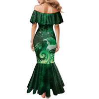 New Zealand Matariki Family Matching Mermaid Dress and Hawaiian Shirt Maori Tui Bird Green Galaxy