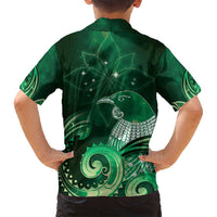 New Zealand Matariki Family Matching Puletasi and Hawaiian Shirt Maori Tui Bird Green Galaxy
