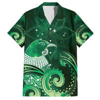 New Zealand Matariki Family Matching Short Sleeve Bodycon Dress and Hawaiian Shirt Maori Tui Bird Green Galaxy
