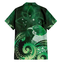 New Zealand Matariki Family Matching Short Sleeve Bodycon Dress and Hawaiian Shirt Maori Tui Bird Green Galaxy