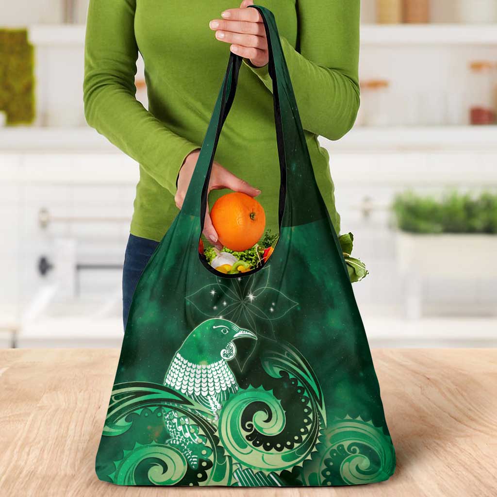 New Zealand Matariki Grocery Bag Maori Tui Bird Green Galaxy