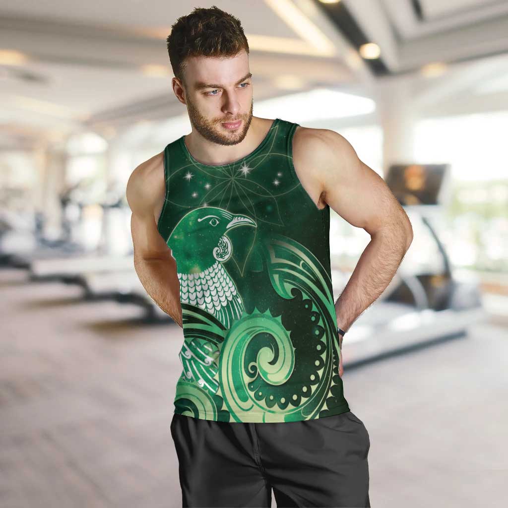 New Zealand Matariki Men Tank Top Maori Tui Bird Green Galaxy