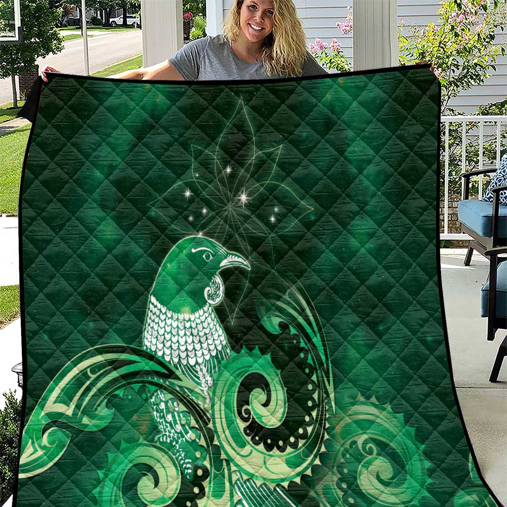 New Zealand Matariki Quilt Maori Tui Bird Green Galaxy