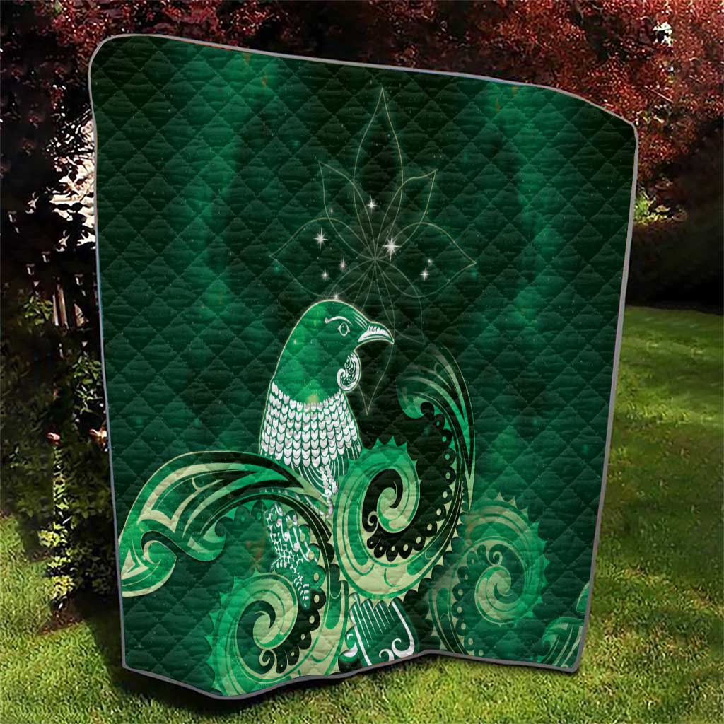 New Zealand Matariki Quilt Maori Tui Bird Green Galaxy