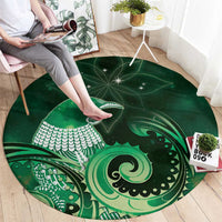 New Zealand Matariki Round Carpet Maori Tui Bird Green Galaxy