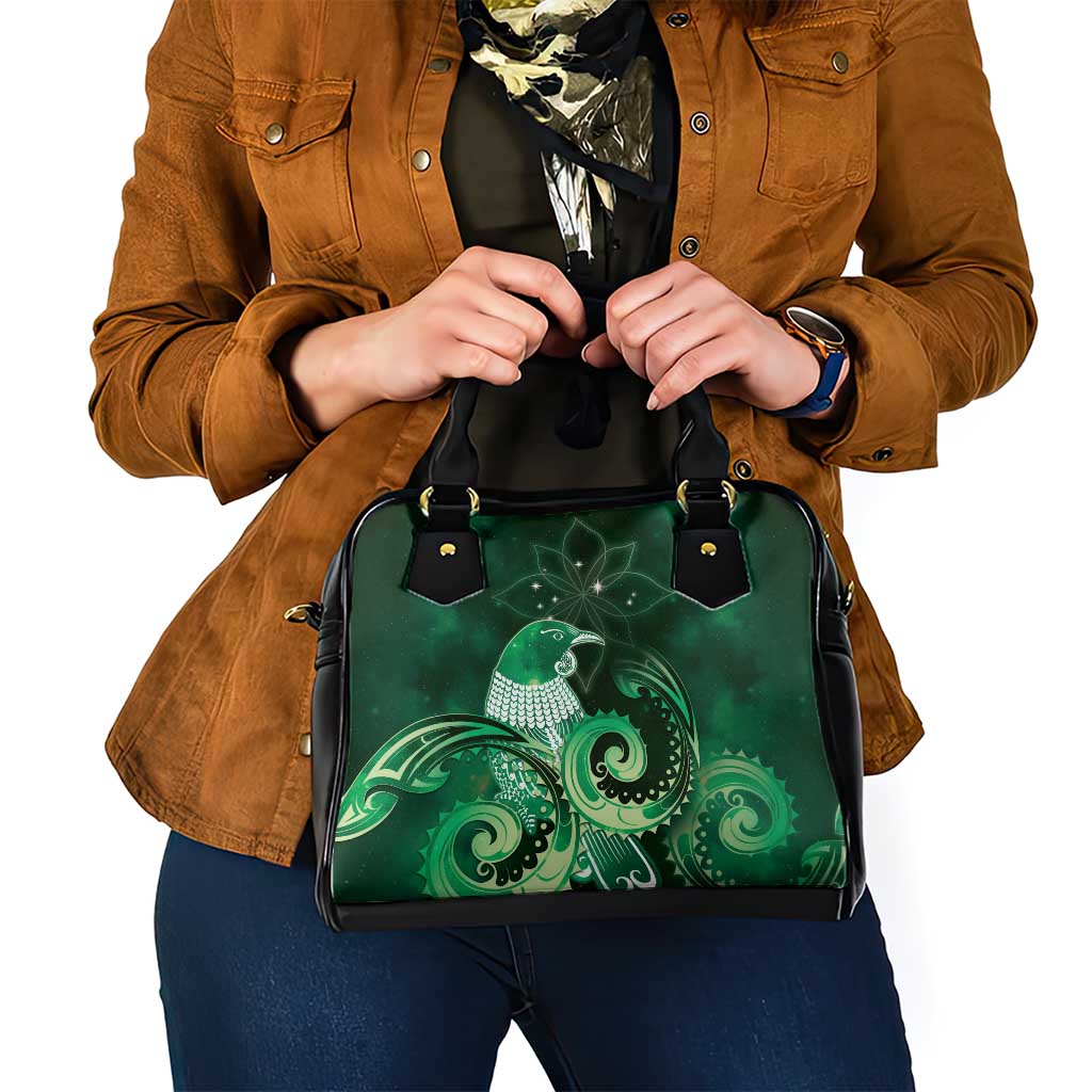 New Zealand Matariki Shoulder Handbag Maori Tui Bird Green Galaxy