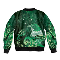 New Zealand Matariki Sleeve Zip Bomber Jacket Maori Tui Bird Green Galaxy