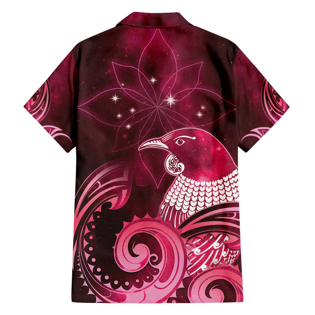 New Zealand Matariki Family Matching Off The Shoulder Long Sleeve Dress and Hawaiian Shirt Maori Tui Bird Magenta Galaxy