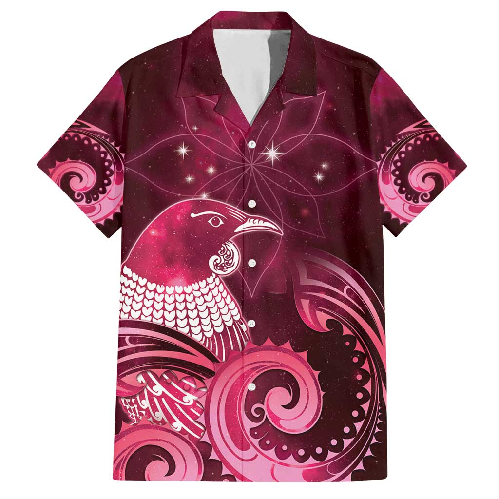 New Zealand Matariki Family Matching Off Shoulder Maxi Dress and Hawaiian Shirt Maori Tui Bird Magenta Galaxy