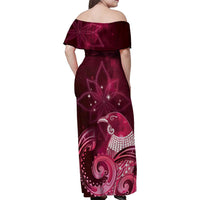 New Zealand Matariki Family Matching Off Shoulder Maxi Dress and Hawaiian Shirt Maori Tui Bird Magenta Galaxy