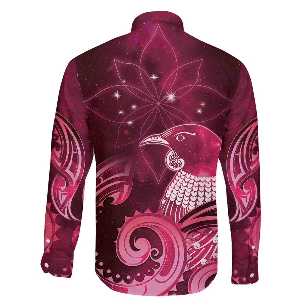 New Zealand Matariki Family Matching Puletasi and Hawaiian Shirt Maori Tui Bird Magenta Galaxy