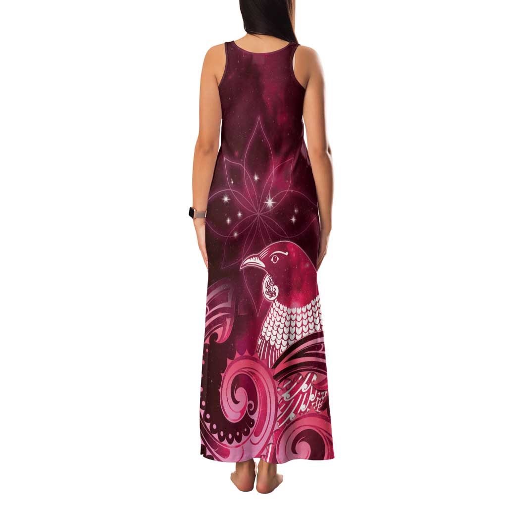 New Zealand Matariki Family Matching Tank Maxi Dress and Hawaiian Shirt Maori Tui Bird Magenta Galaxy