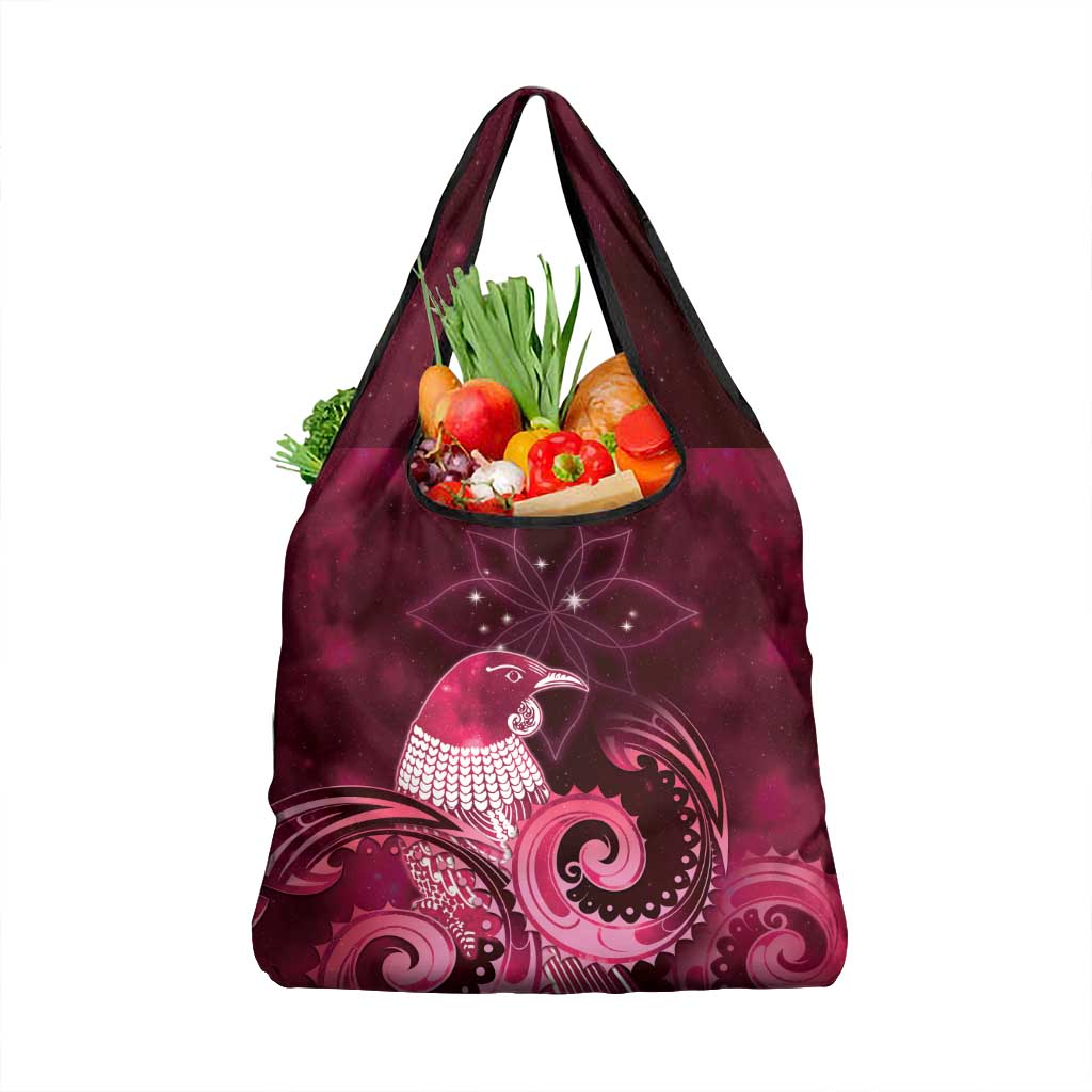 New Zealand Matariki Grocery Bag Maori Tui Bird Magenta Galaxy