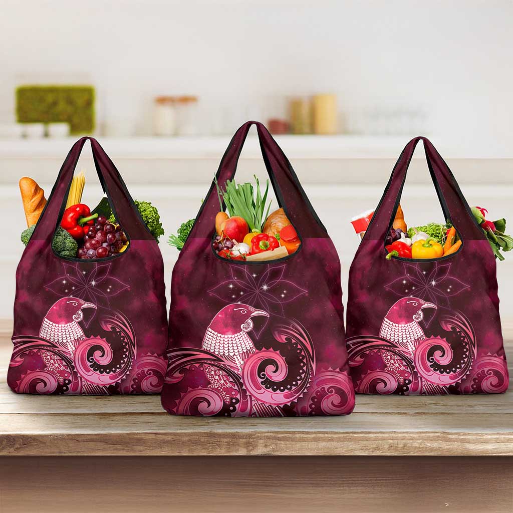 New Zealand Matariki Grocery Bag Maori Tui Bird Magenta Galaxy