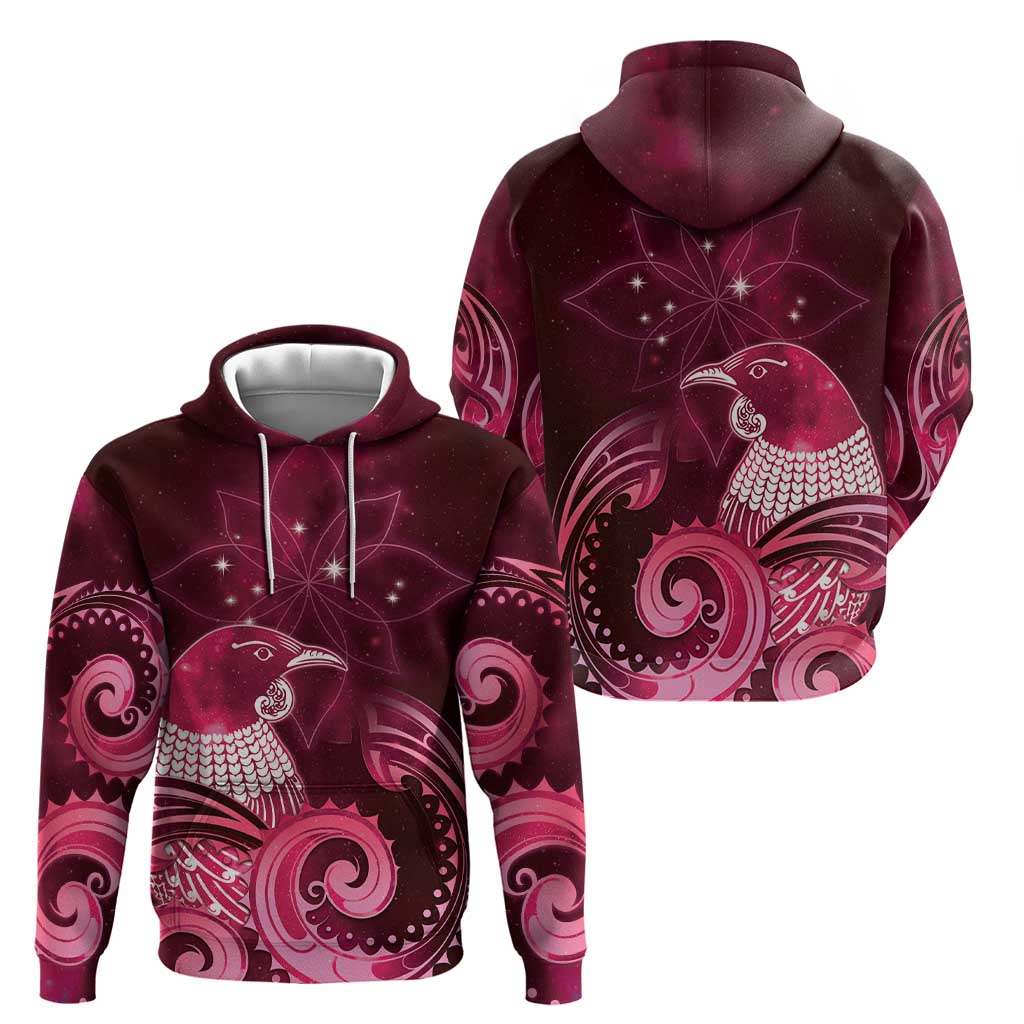 New Zealand Matariki Hoodie Maori Tui Bird Magenta Galaxy