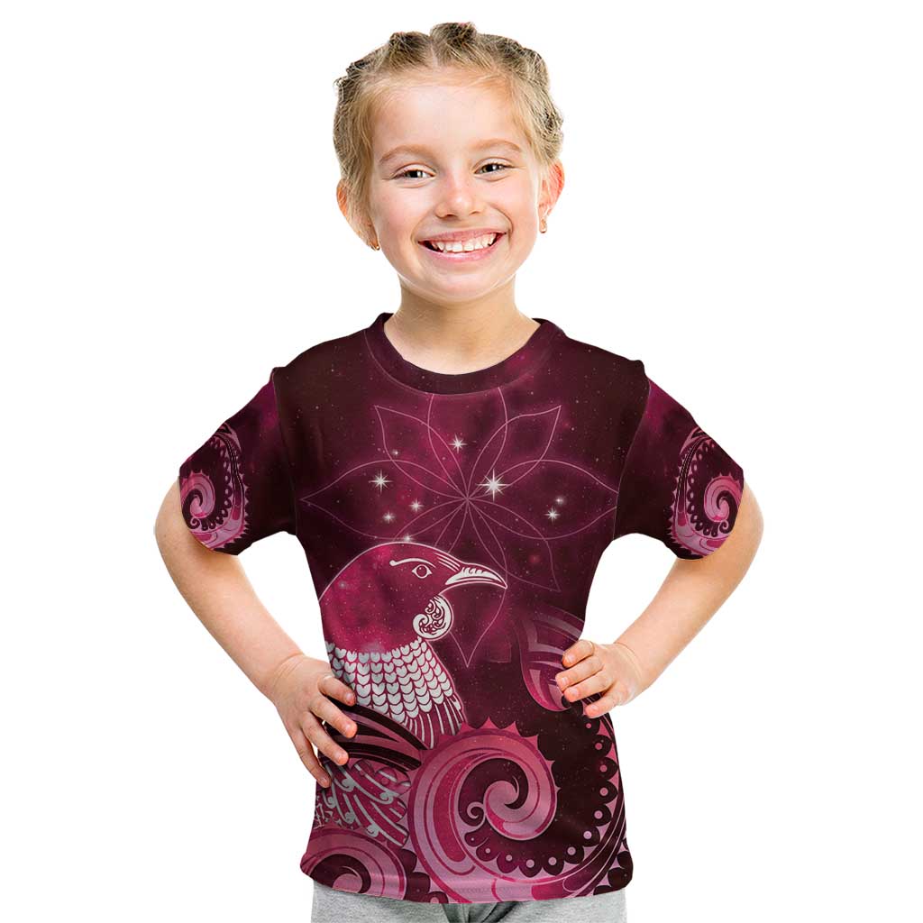 New Zealand Matariki Kid T Shirt Maori Tui Bird Magenta Galaxy