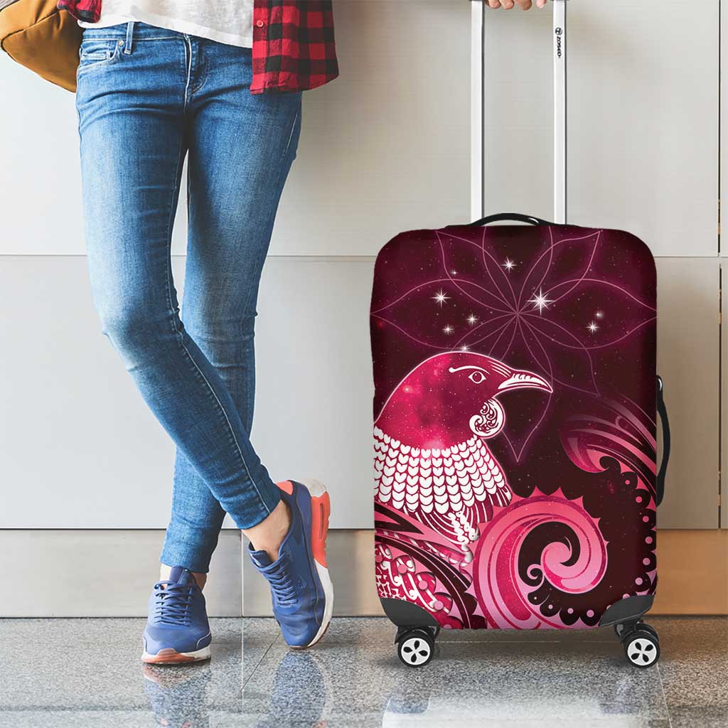 New Zealand Matariki Luggage Cover Maori Tui Bird Magenta Galaxy