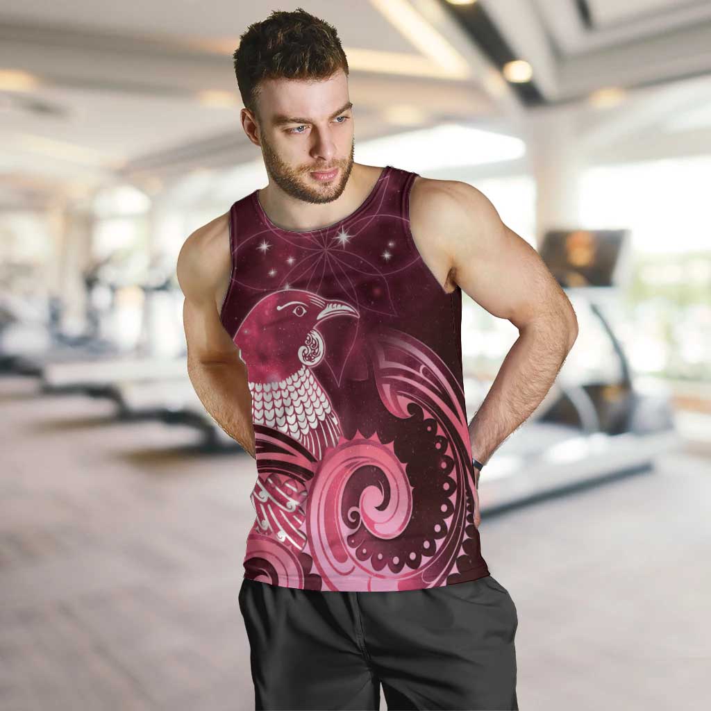 New Zealand Matariki Men Tank Top Maori Tui Bird Magenta Galaxy