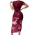 New Zealand Matariki Short Sleeve Bodycon Dress Maori Tui Bird Magenta Galaxy
