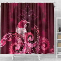 New Zealand Matariki Shower Curtain Maori Tui Bird Magenta Galaxy