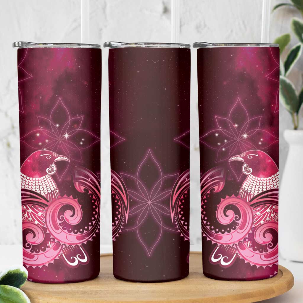 New Zealand Matariki Skinny Tumbler Maori Tui Bird Magenta Galaxy