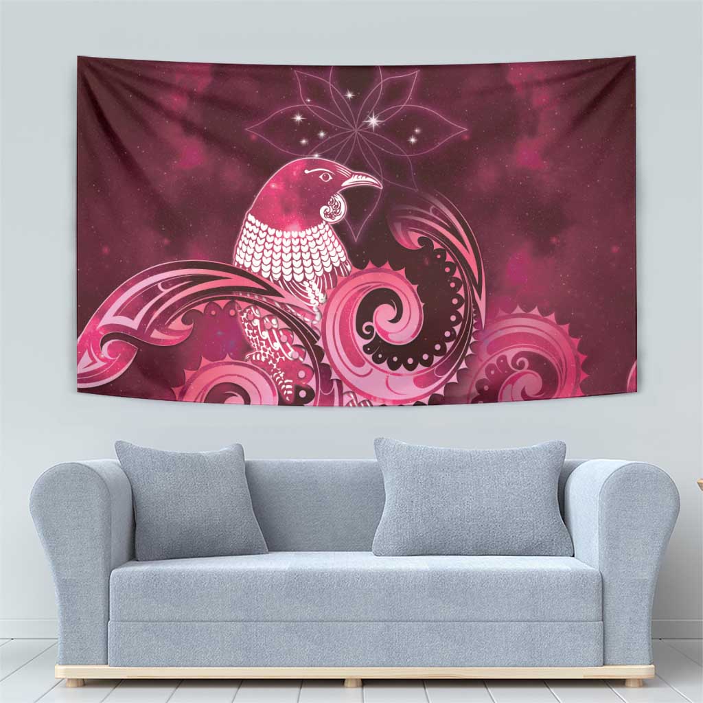 New Zealand Matariki Tapestry Maori Tui Bird Magenta Galaxy