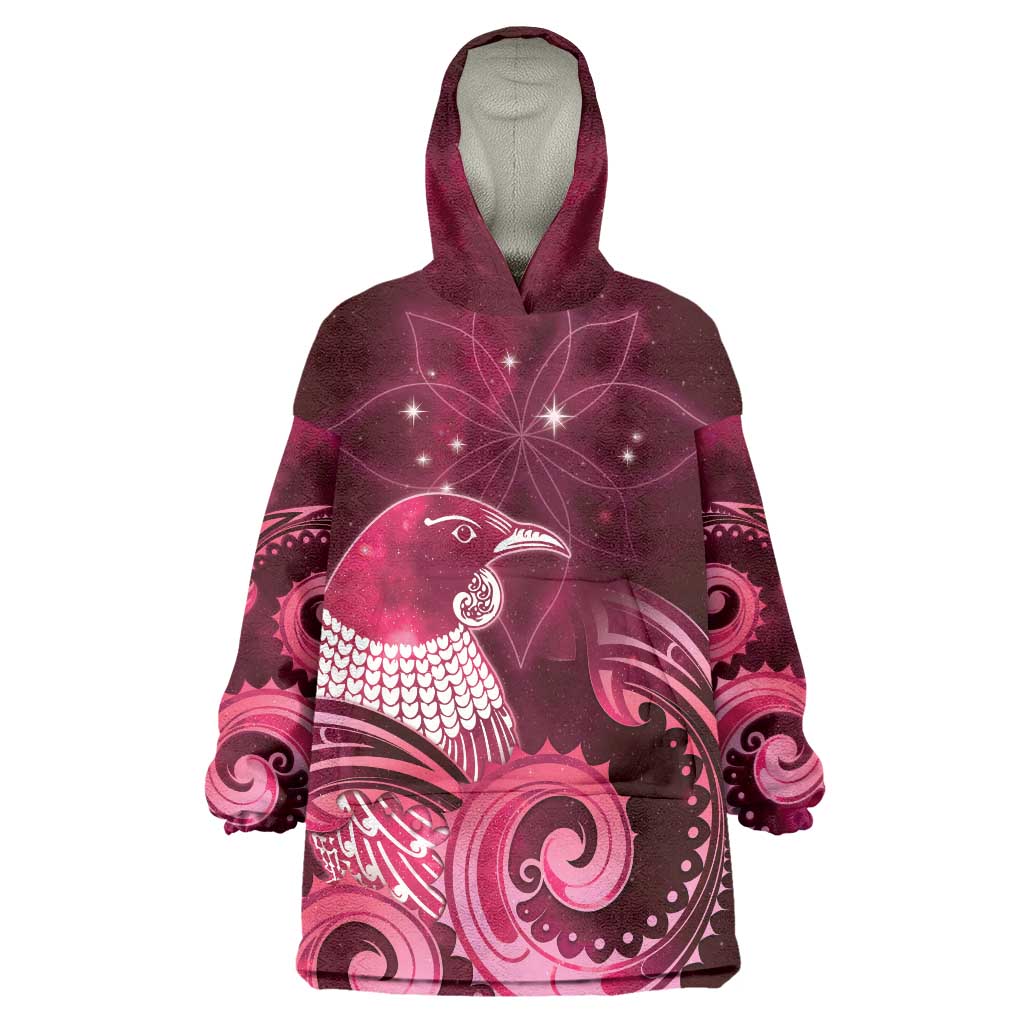 New Zealand Matariki Wearable Blanket Hoodie Maori Tui Bird Magenta Galaxy