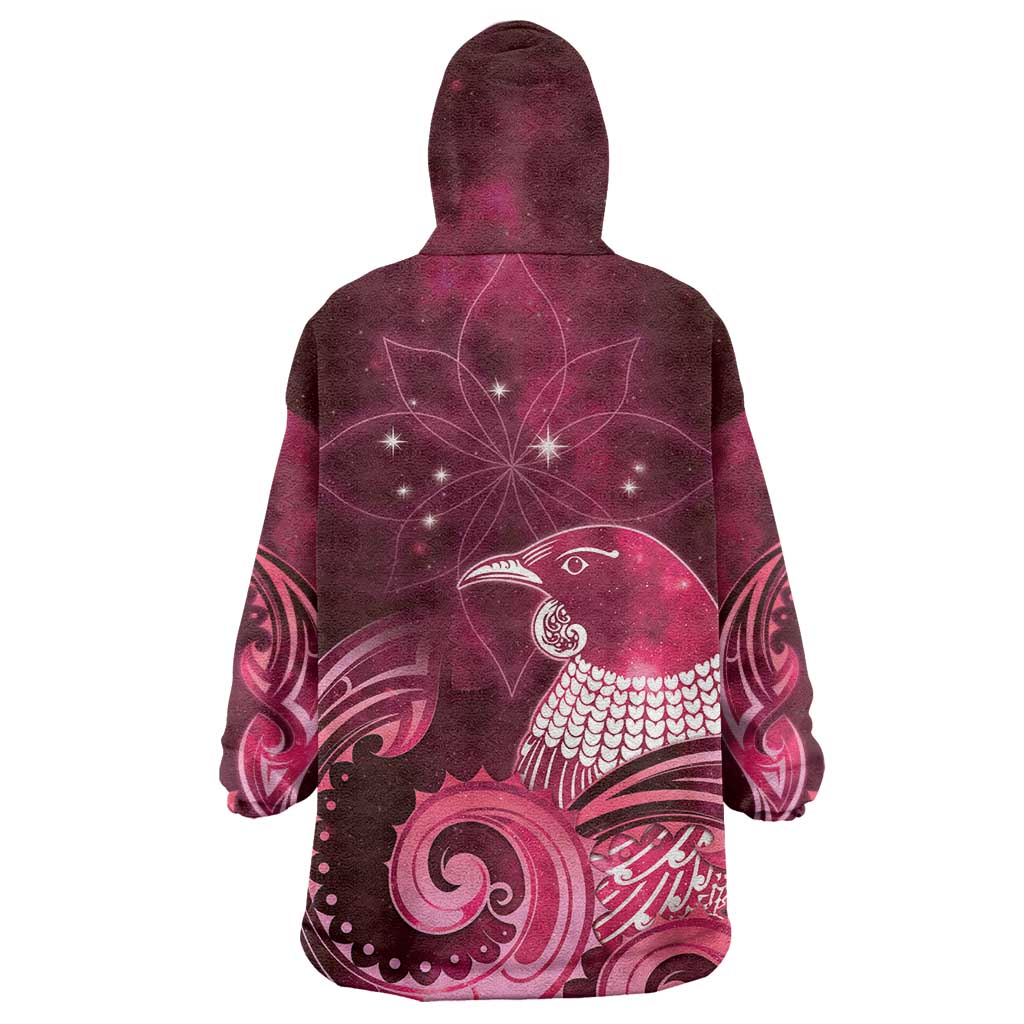 New Zealand Matariki Wearable Blanket Hoodie Maori Tui Bird Magenta Galaxy