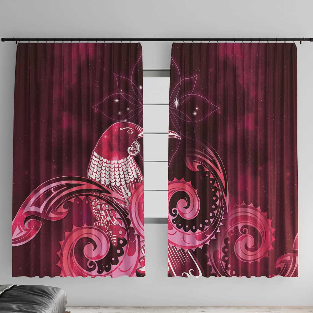 New Zealand Matariki Window Curtain Maori Tui Bird Magenta Galaxy