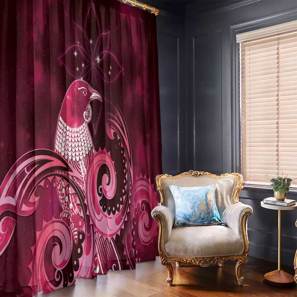 New Zealand Matariki Window Curtain Maori Tui Bird Magenta Galaxy