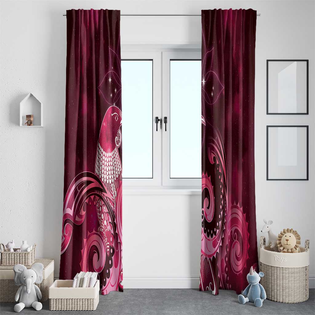 New Zealand Matariki Window Curtain Maori Tui Bird Magenta Galaxy
