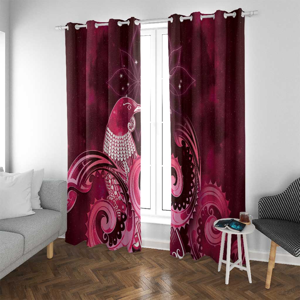 New Zealand Matariki Window Curtain Maori Tui Bird Magenta Galaxy