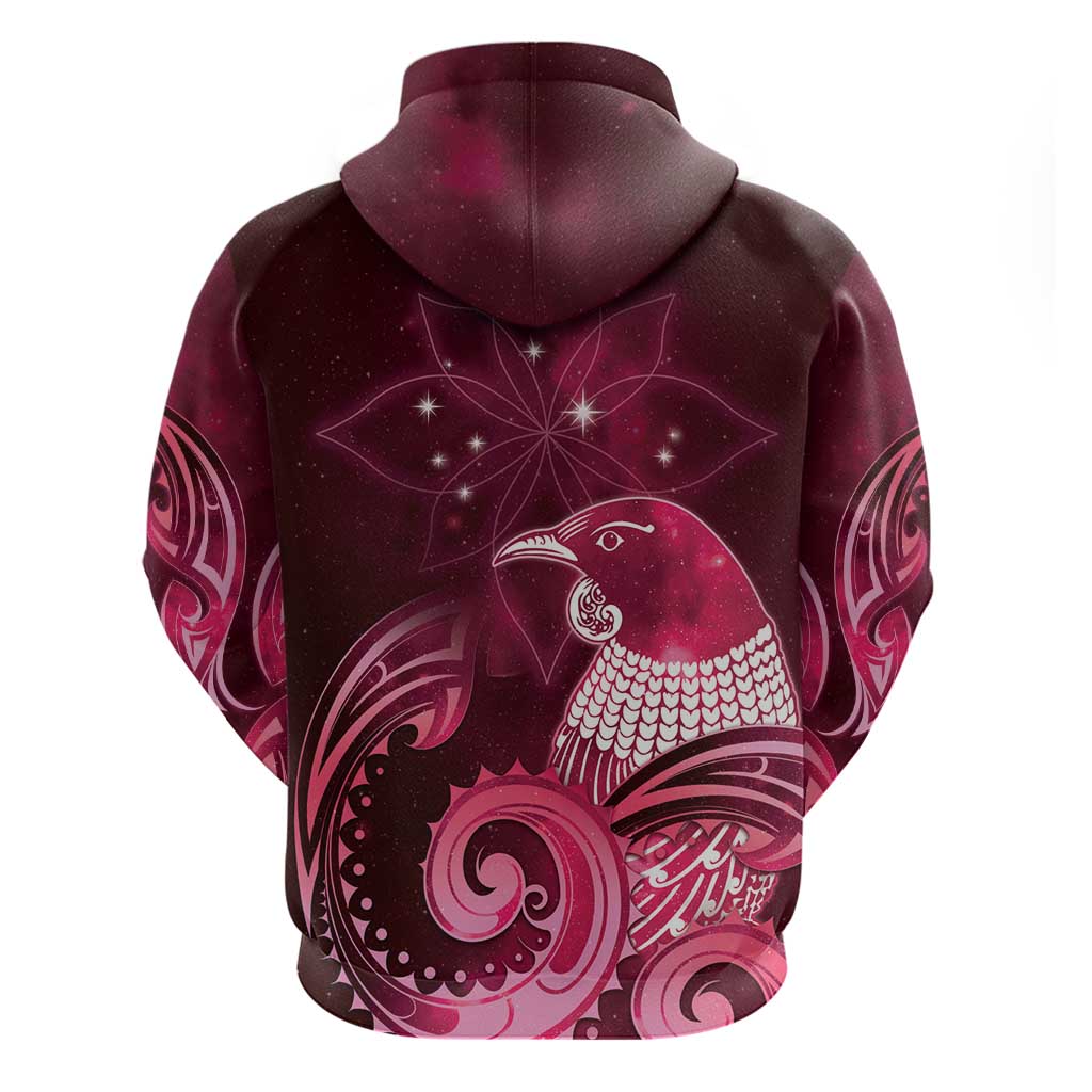 New Zealand Matariki Zip Hoodie Maori Tui Bird Magenta Galaxy