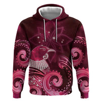 New Zealand Matariki Zip Hoodie Maori Tui Bird Magenta Galaxy