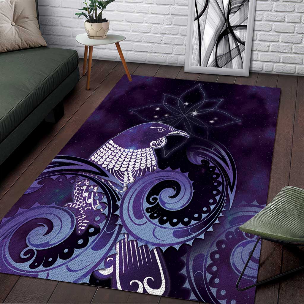 New Zealand Matariki Area Rug Maori Tui Bird Purple Galaxy
