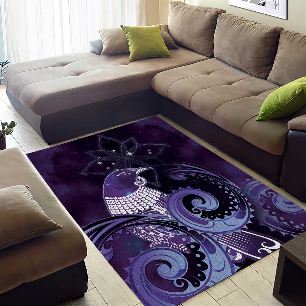 New Zealand Matariki Area Rug Maori Tui Bird Purple Galaxy