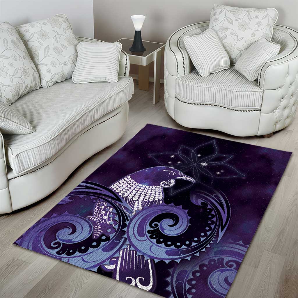 New Zealand Matariki Area Rug Maori Tui Bird Purple Galaxy
