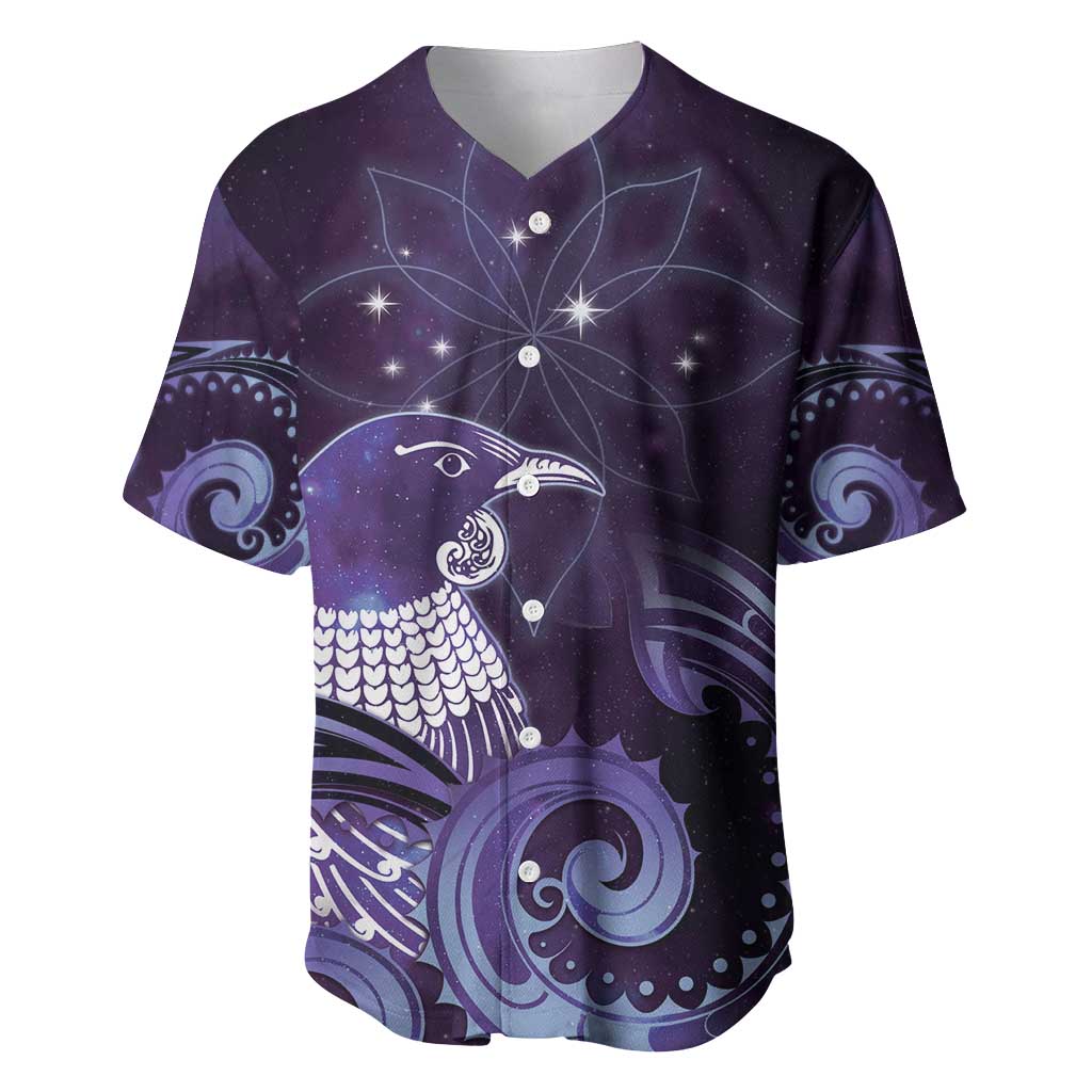 New Zealand Matariki Baseball Jersey Maori Tui Bird Purple Galaxy