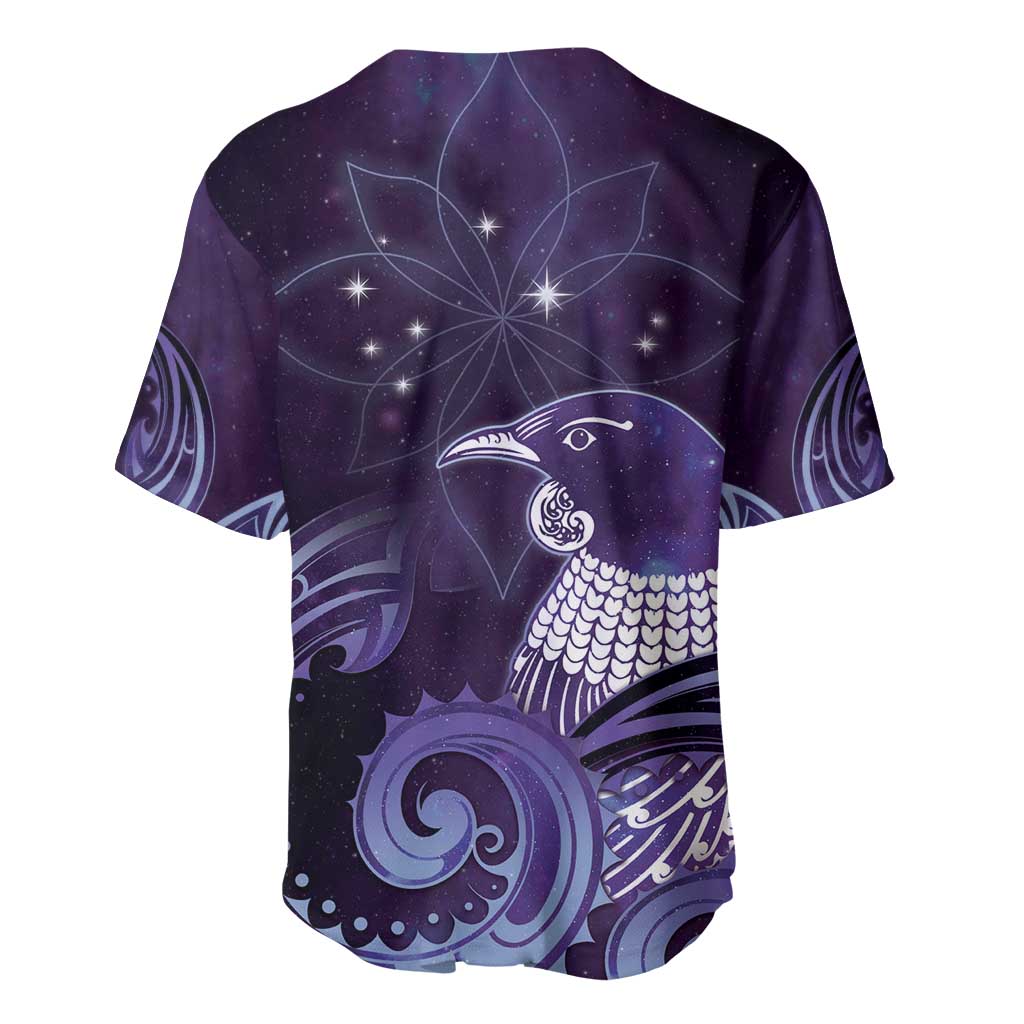 New Zealand Matariki Baseball Jersey Maori Tui Bird Purple Galaxy