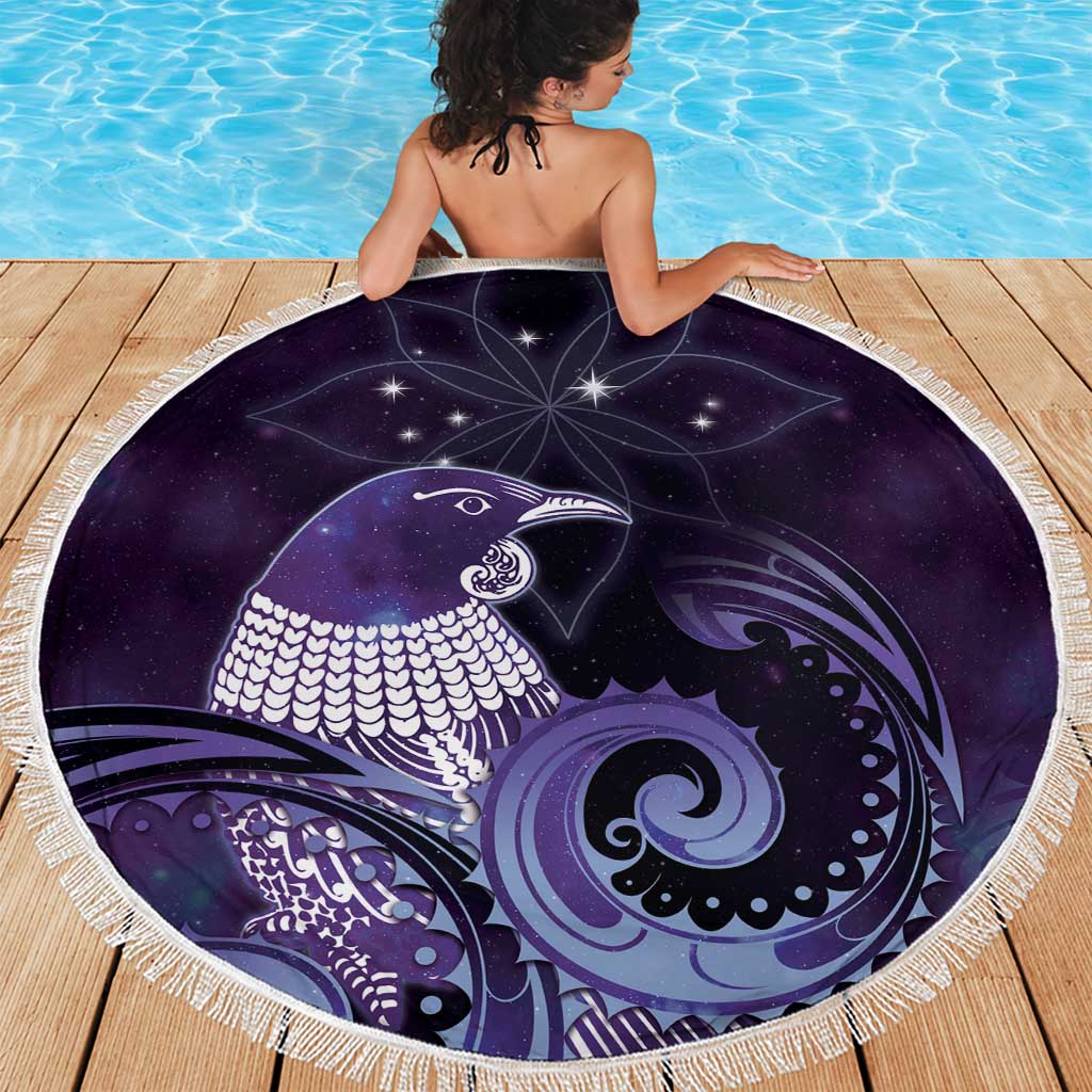 New Zealand Matariki Beach Blanket Maori Tui Bird Purple Galaxy