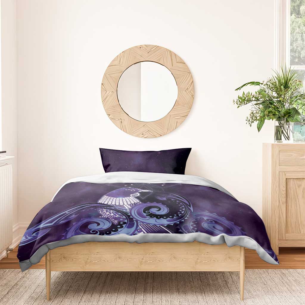 New Zealand Matariki Bedding Set Maori Tui Bird Purple Galaxy