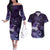 New Zealand Matariki Couples Matching Off The Shoulder Long Sleeve Dress and Hawaiian Shirt Maori Tui Bird Purple Galaxy