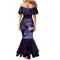 New Zealand Matariki Family Matching Mermaid Dress and Hawaiian Shirt Maori Tui Bird Purple Galaxy