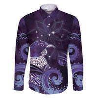 New Zealand Matariki Family Matching Short Sleeve Bodycon Dress and Hawaiian Shirt Maori Tui Bird Purple Galaxy