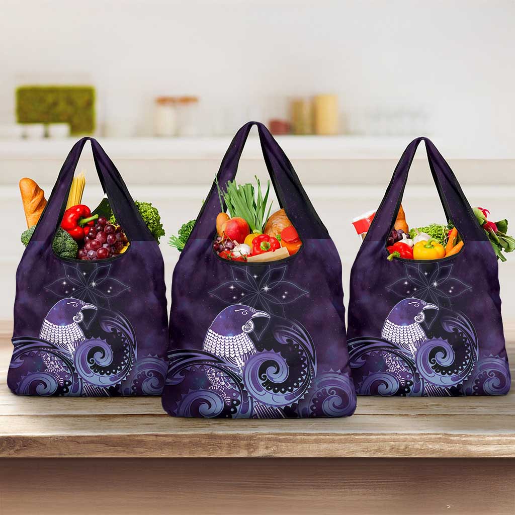 New Zealand Matariki Grocery Bag Maori Tui Bird Purple Galaxy