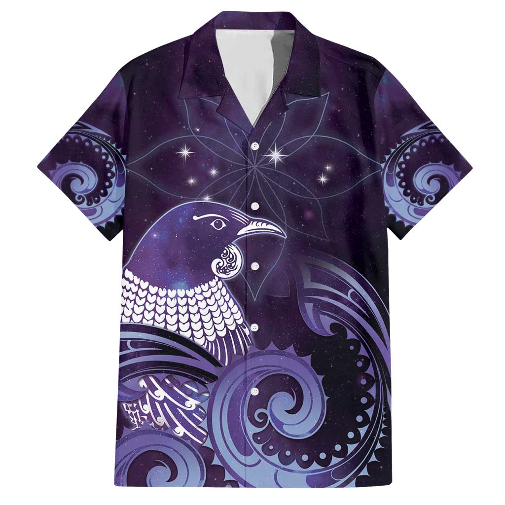 New Zealand Matariki Hawaiian Shirt Maori Tui Bird Purple Galaxy